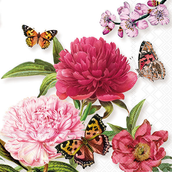 Peonies White Lunch Napkin - 20 Count - The Closeout Connection