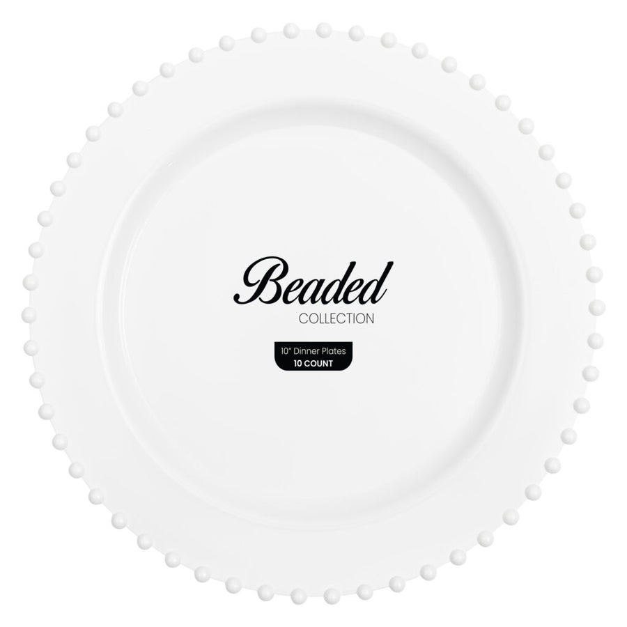 Beaded Collection White 10″ Plates - The Closeout Connection