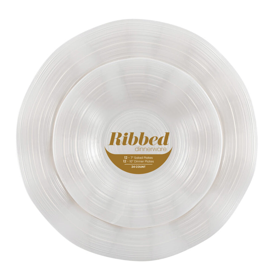 Ribbed Combo Pearl 7″ & 10″ Plates - 24 Count - The Closeout Connection