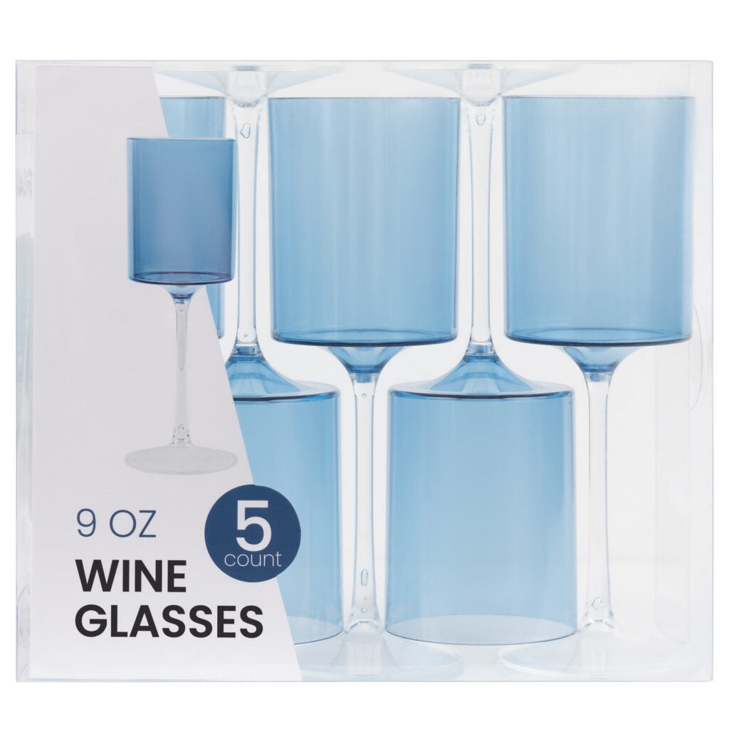 Two Tone Wine Glass Blue/Clear- 5 Count