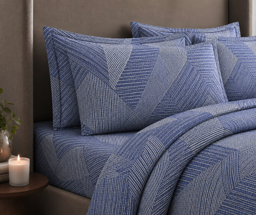 Luxe Aberdeen Blue Bedding Set - side view