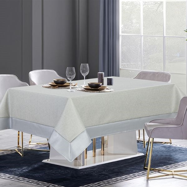 Amsterdam Grey and Silver Faux Leather Tablecloth - The Closeout Connection