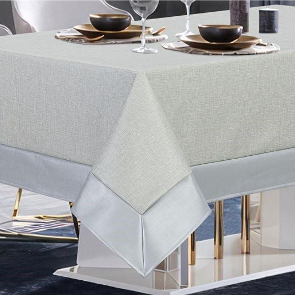 Amsterdam Grey and Silver Faux Leather Tablecloth - The Closeout Connection