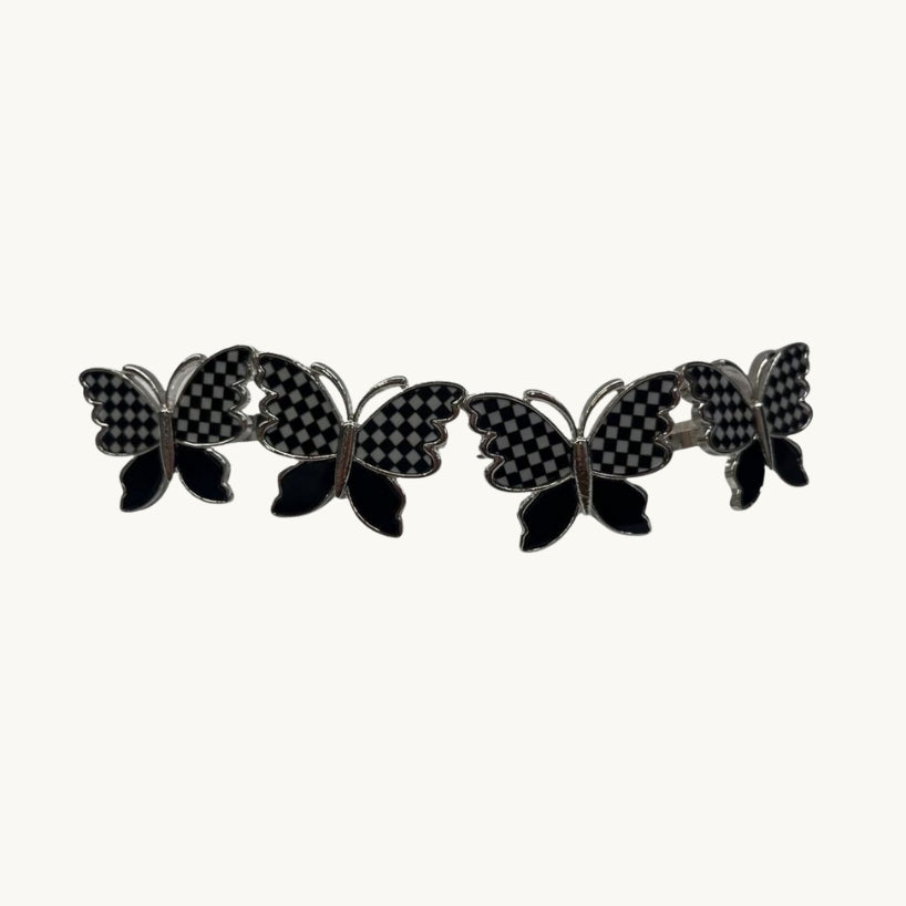 Monarch Black and Silver Checkered Napkin Ring - 4 Count