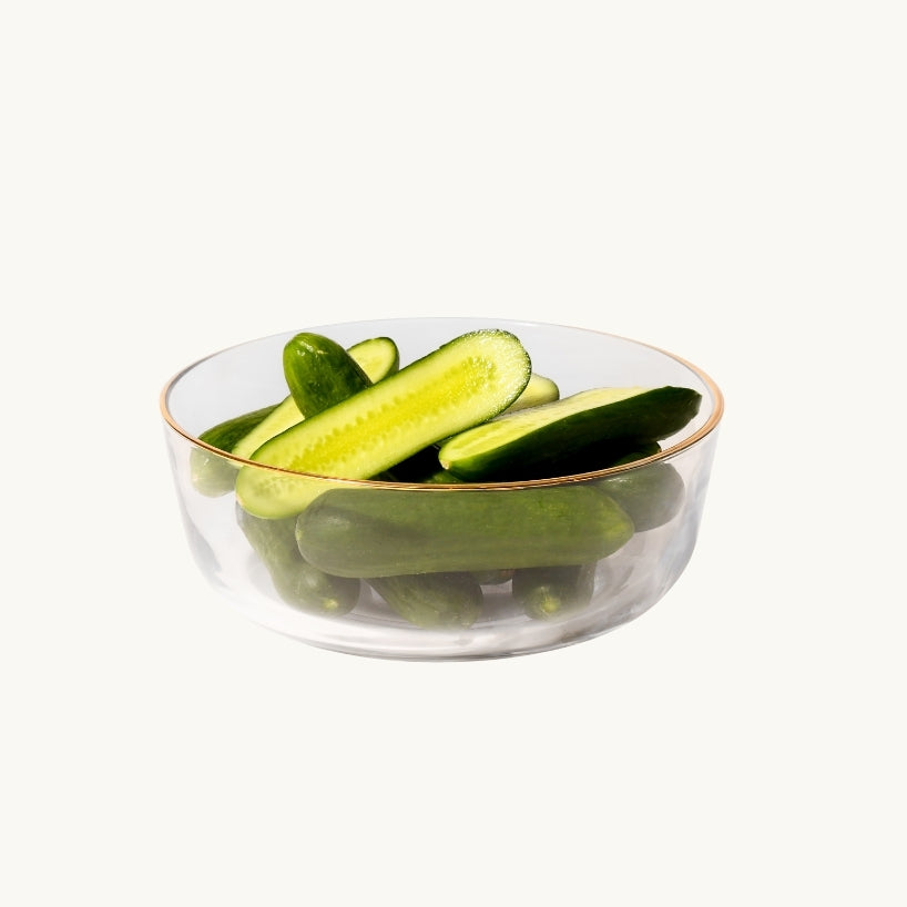 Clear Glass Bowl with Gold Rim 8.75"