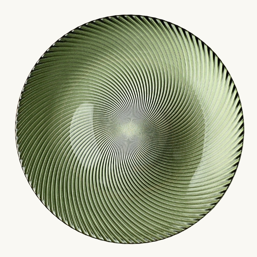 Olive Green Ribbed Glass Dinnerware Collection