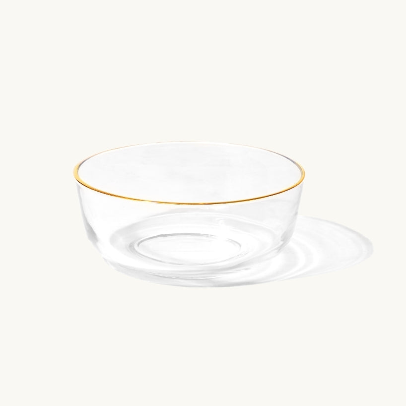 Clear Glass Bowl with Gold Rim 8.75"
