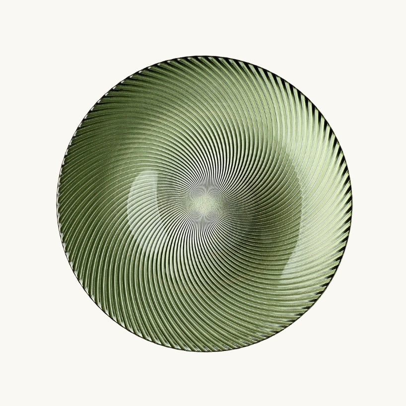 Olive Green Ribbed Glass Dinnerware Collection