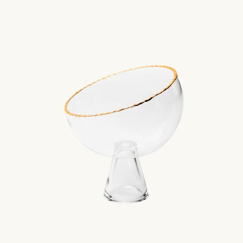 Glass Candy Bowl with Gold Rim and Clear Stand 15.5 x 15.5 x 17.5 cm