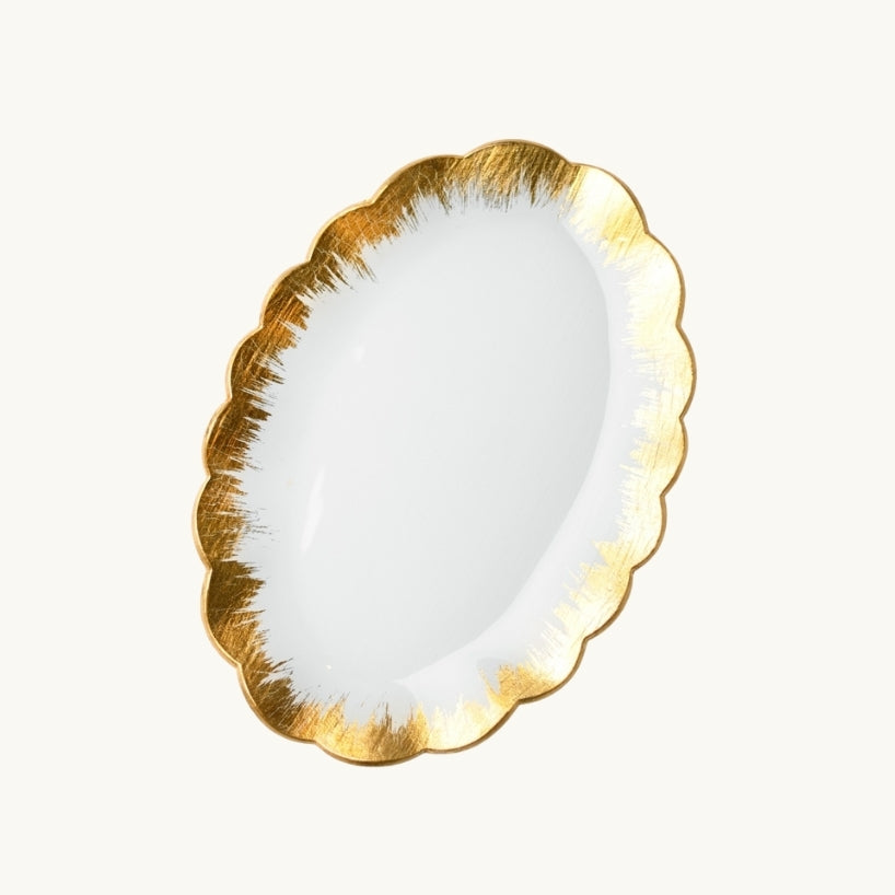 Oval White Glass Tray with Gold Rim 14"