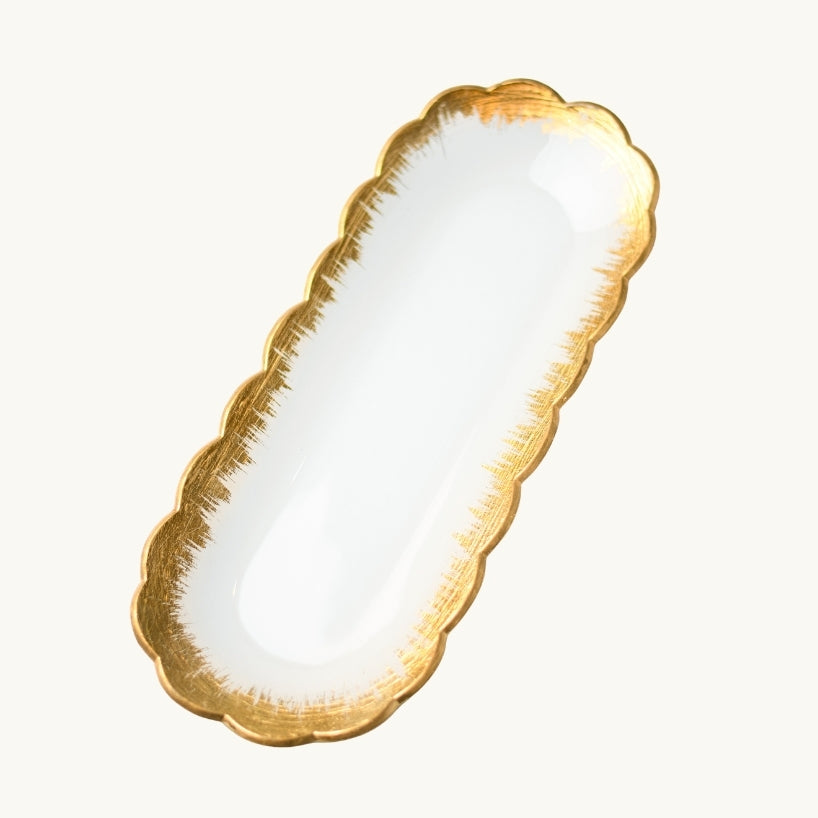 White Glass Tray with Gold Edges 18"