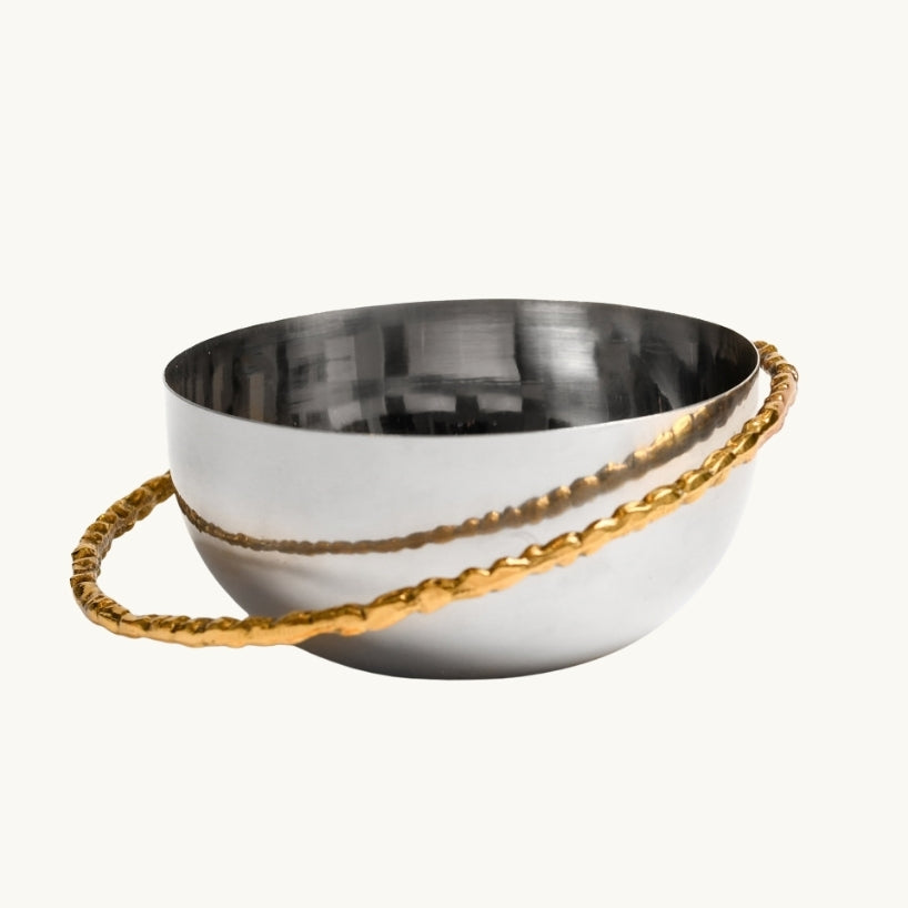 Steel Bowl with Golden Brass Ring Stand