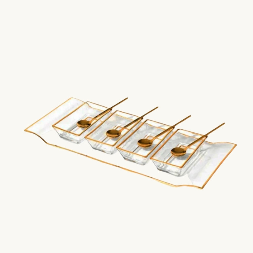 Invigo Living Clear Tray with Rectangular Bowls/Spoons 40.6 x 18 x 4.3 cm
