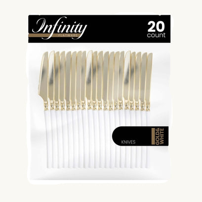 Infinity Flatware Gold and White Knives - 20 Count