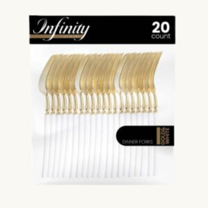 Infinity Flatware Gold and White Dinner Forks - 20 Count