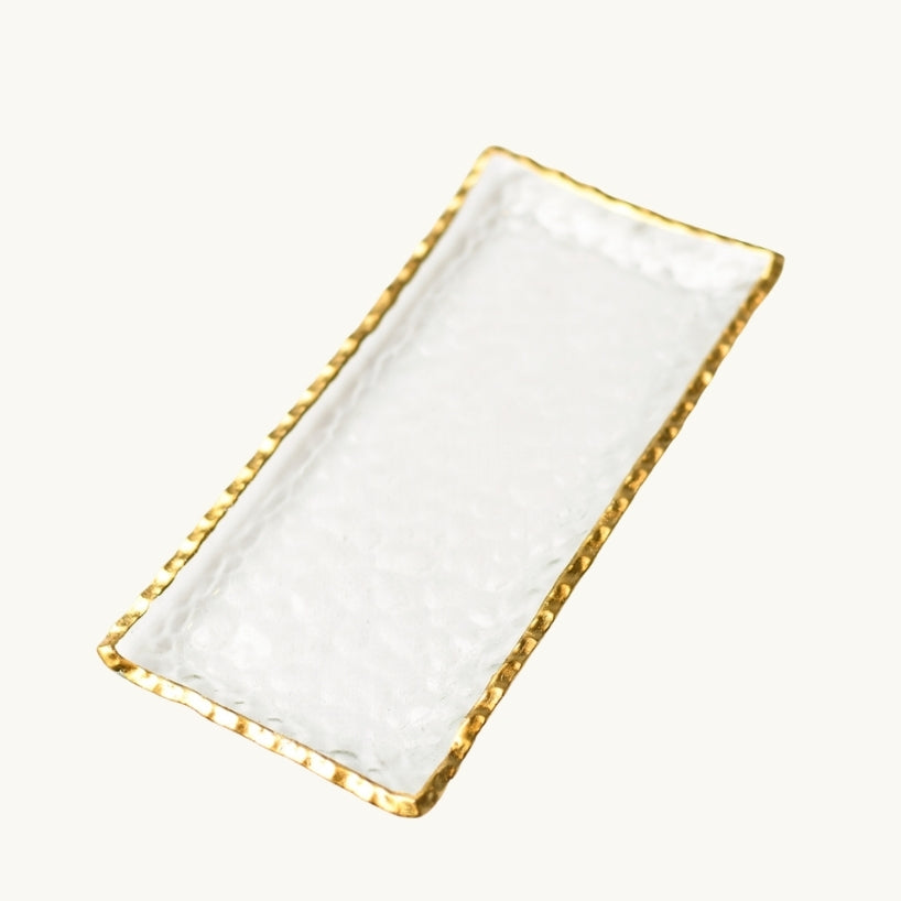 Clear Rectangular Glass Tray with Gold Rim - SM 22 x 10.5 x 2 cm