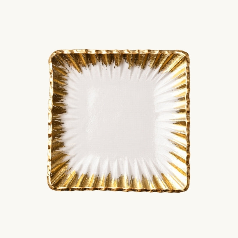 Clear Square Glass Tray with Gold Rim Lifted Edges 28 x 28 x 3 cm