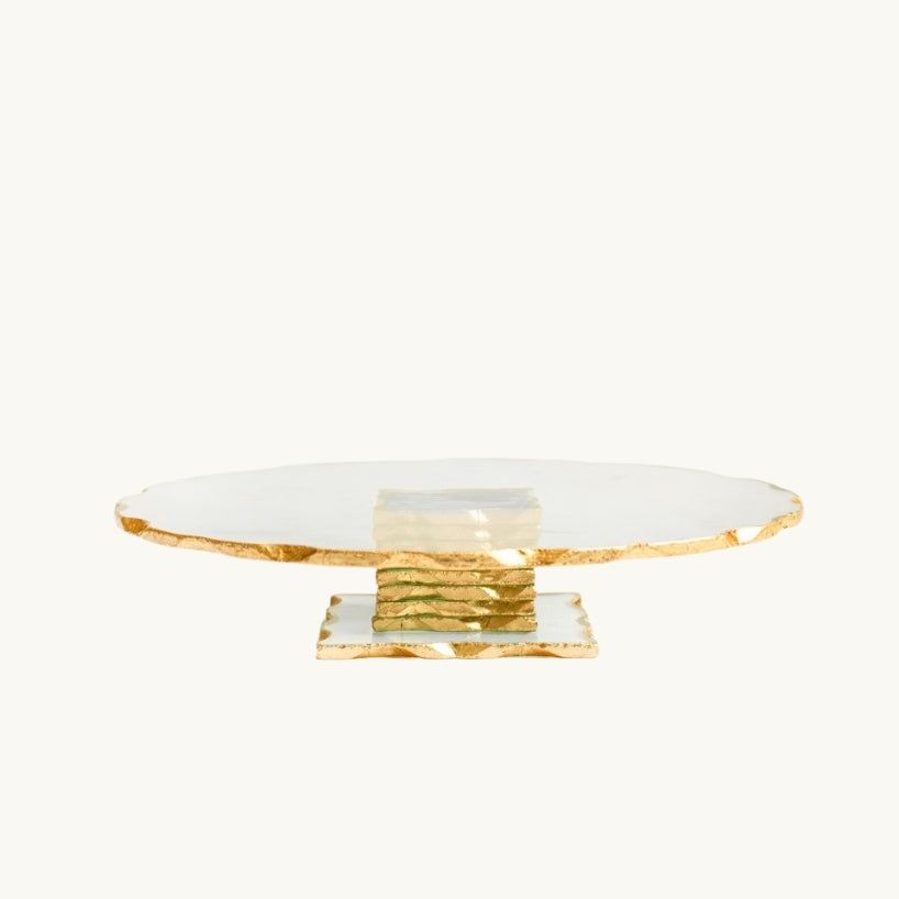 Monte Carlo Gold Rimmed Glass Cake Stand 8"