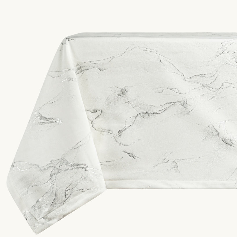 Palermo White with Silver Velvet Tablecloth