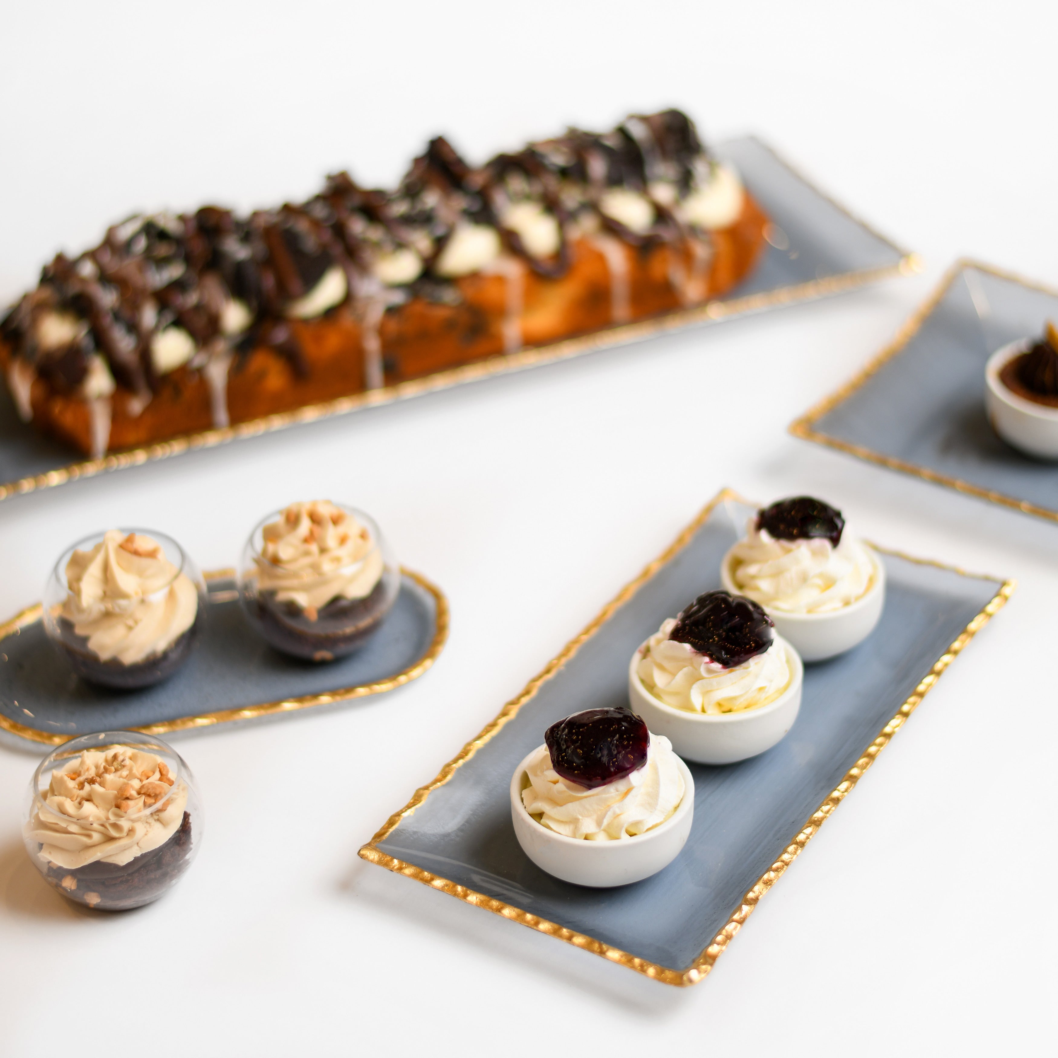 Rectangular Glass Blue Tray with Gold Rim