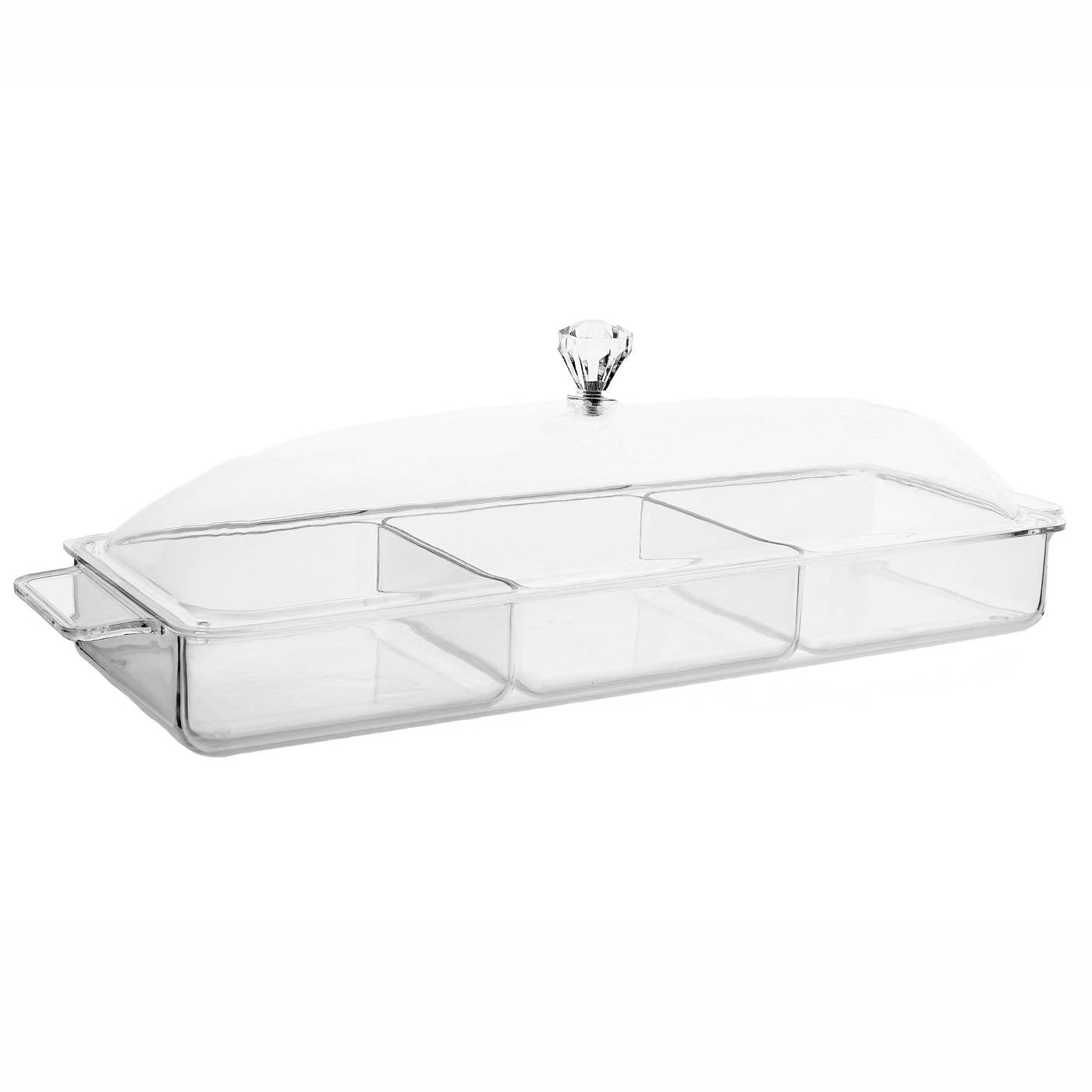 Clear Lucite 3-Section Serving Tray with Lid