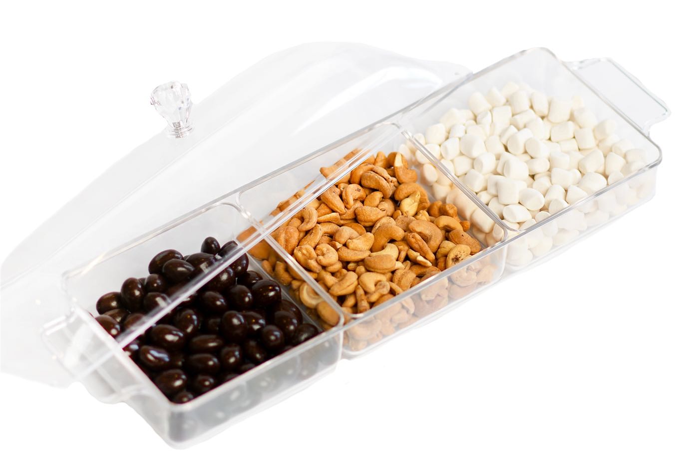 Clear Lucite 3-Section Serving Tray with Lid
