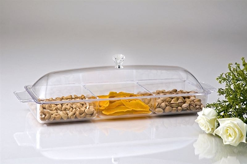 Clear Lucite 3-Section Serving Tray with Lid