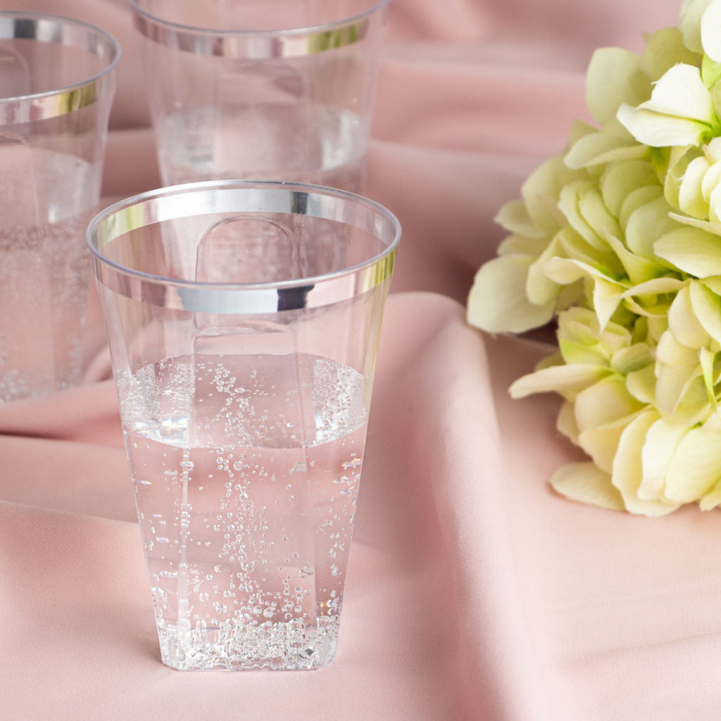 Silver Rim Square Tumblers - 20 Count - The Closeout Connection