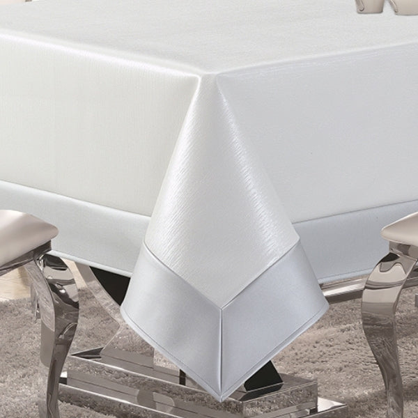 Columbia White and Silver Faux Leather Tablecloth - The Closeout Connection