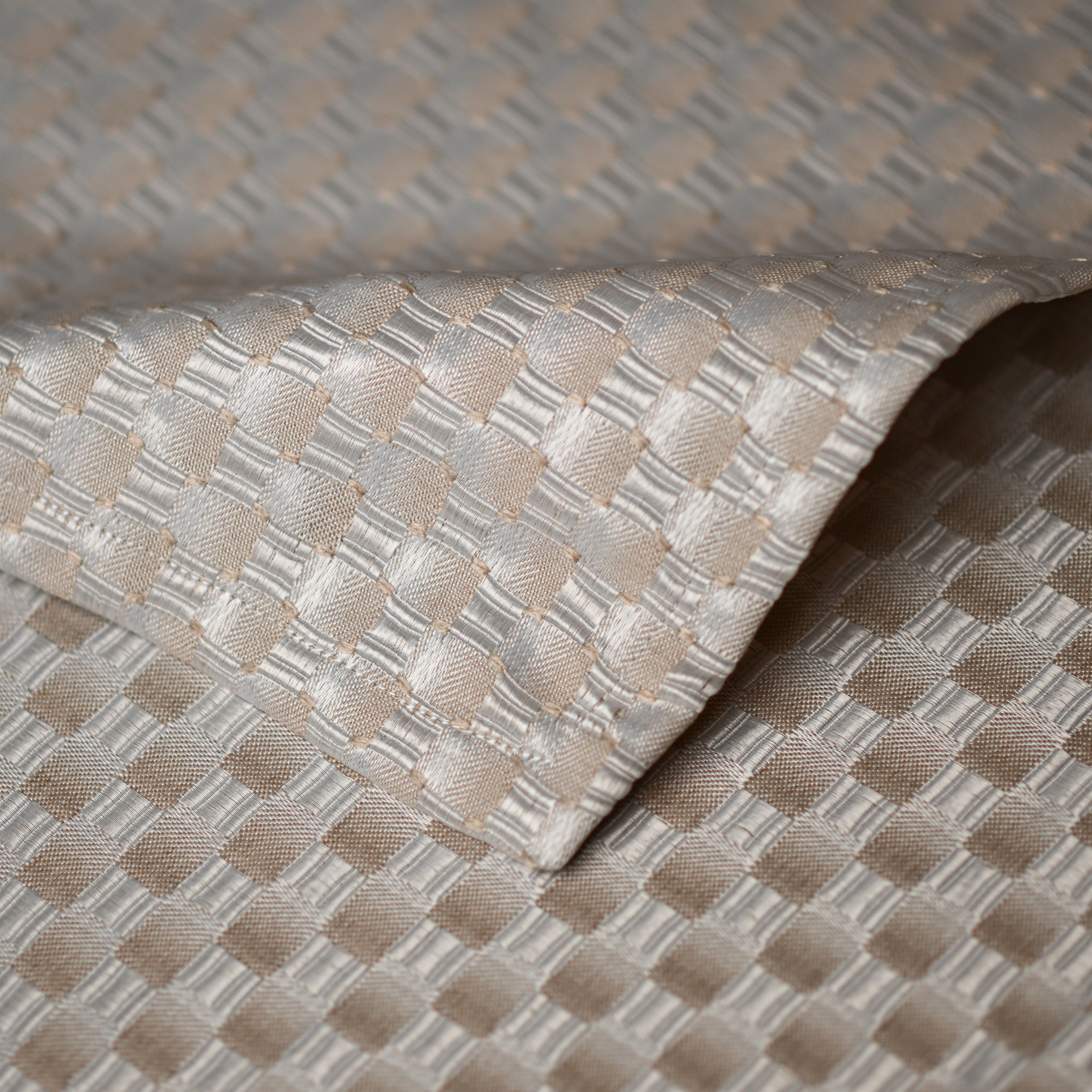 Contessa Beige Tablecloth - basketweave fabric closeup