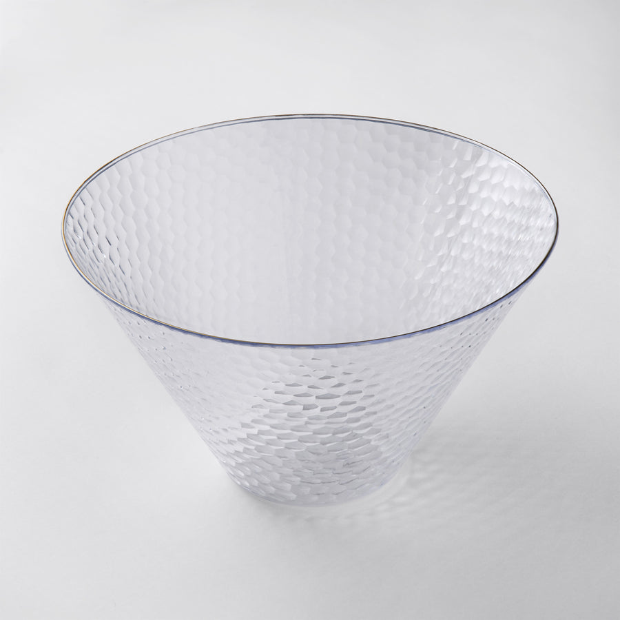 Clear cone salad bowl with gold rim, large