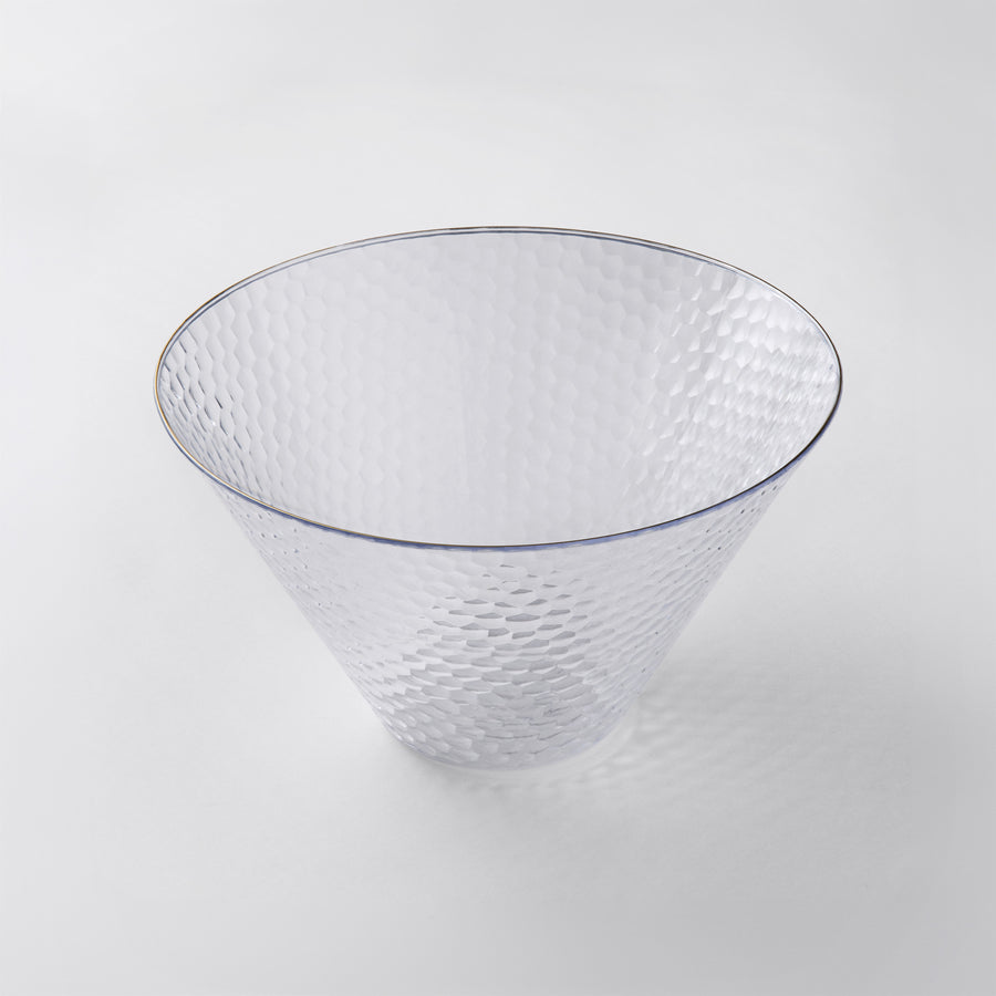 Clear cone salad bowl with gold rim, medium