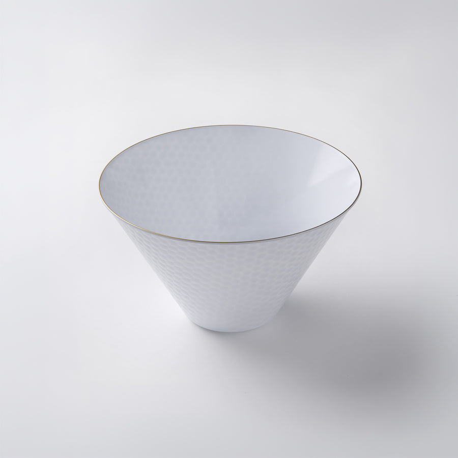 White cone salad bowl with gold rim, small