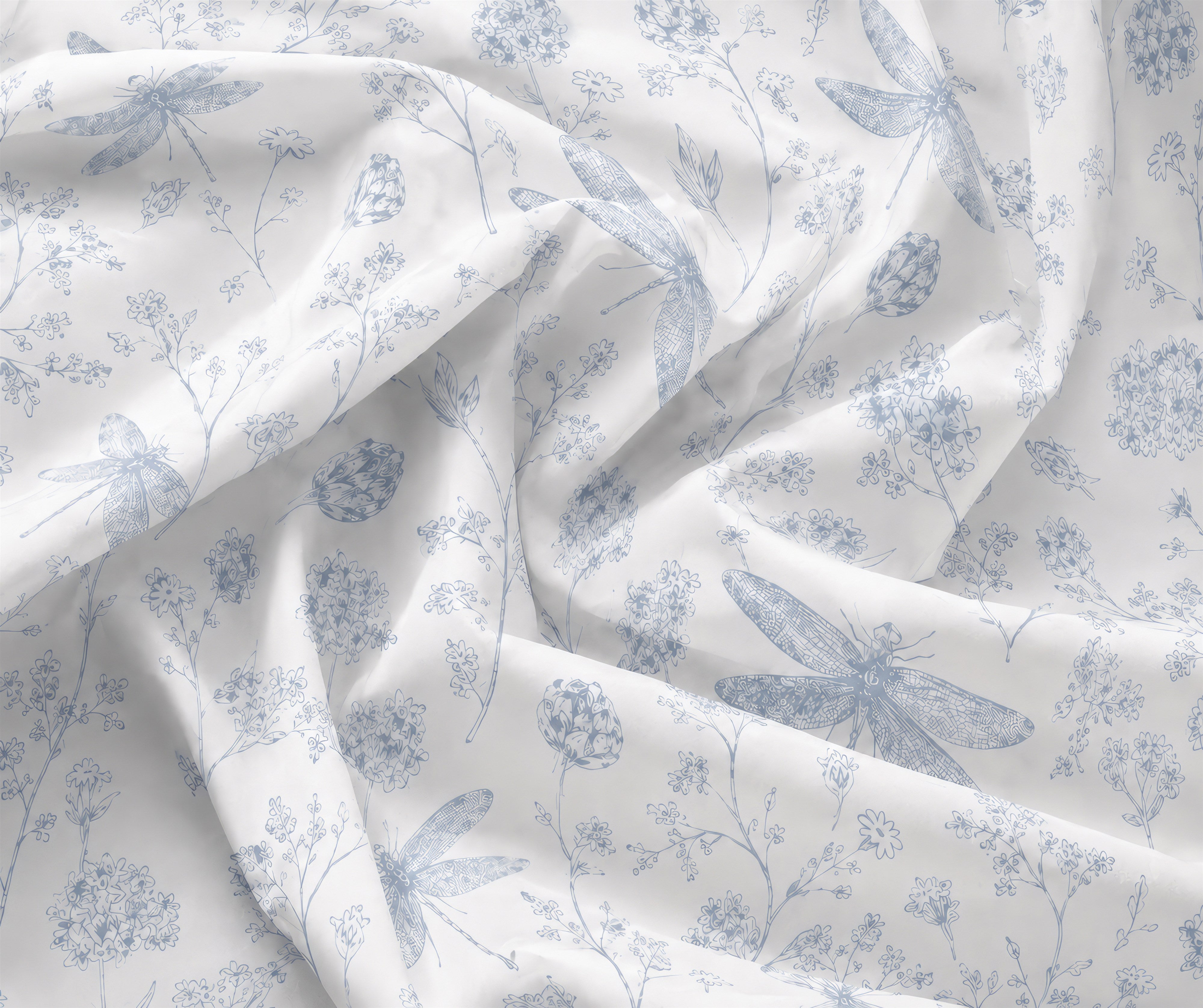 Luxe Dragonfly Garden Blue Bedding Set - fabric close-up
