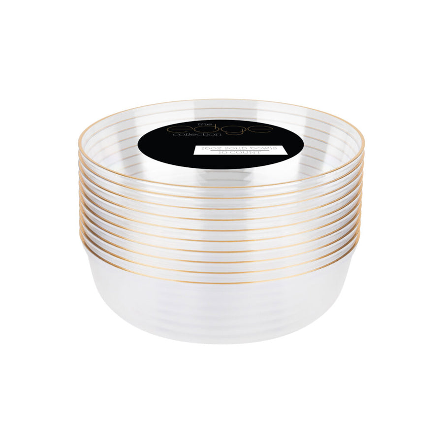 Clear with Gold Rim 16oz Edge Bowls - 10 Count - The Closeout Connection