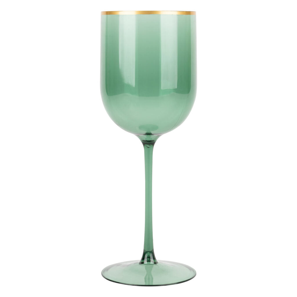 Green Gold Rim Wine Glasses- 5 Count