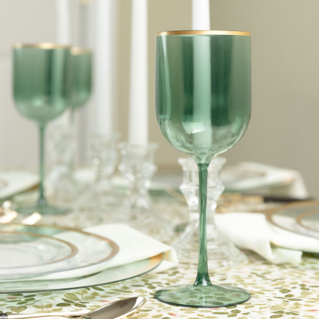 Green Gold Rim Wine Glasses- 5 Count