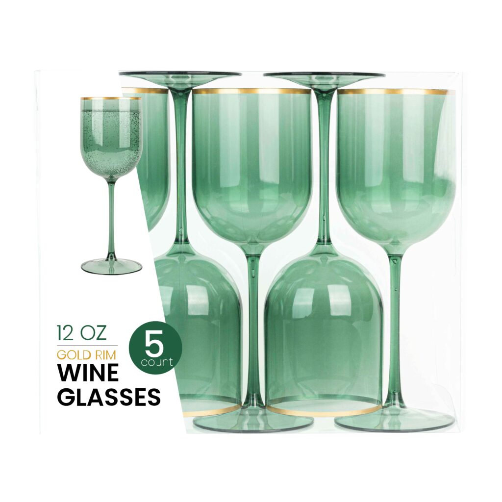Green Gold Rim Wine Glasses- 5 Count