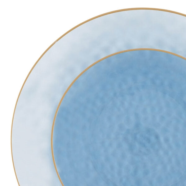 Organic Hammered Plates Blue/Gold Rim- 10 Count