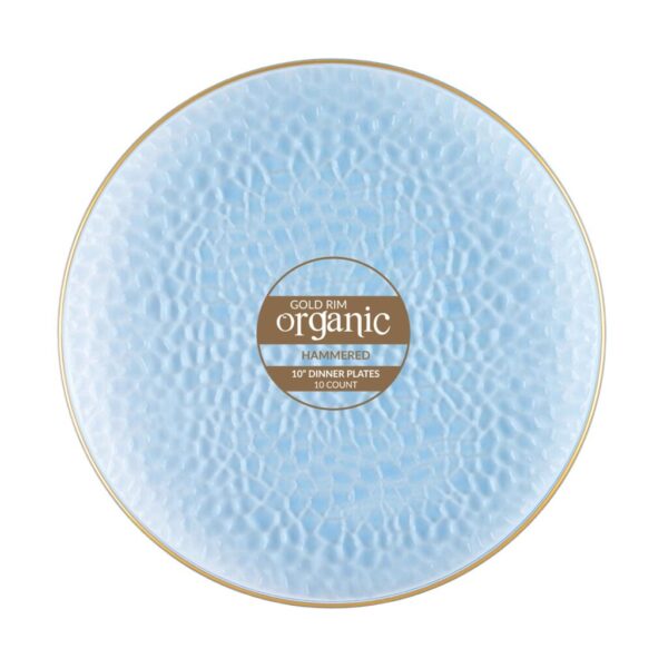 Organic Hammered Plates Gold Rim - 10 Count - Blue