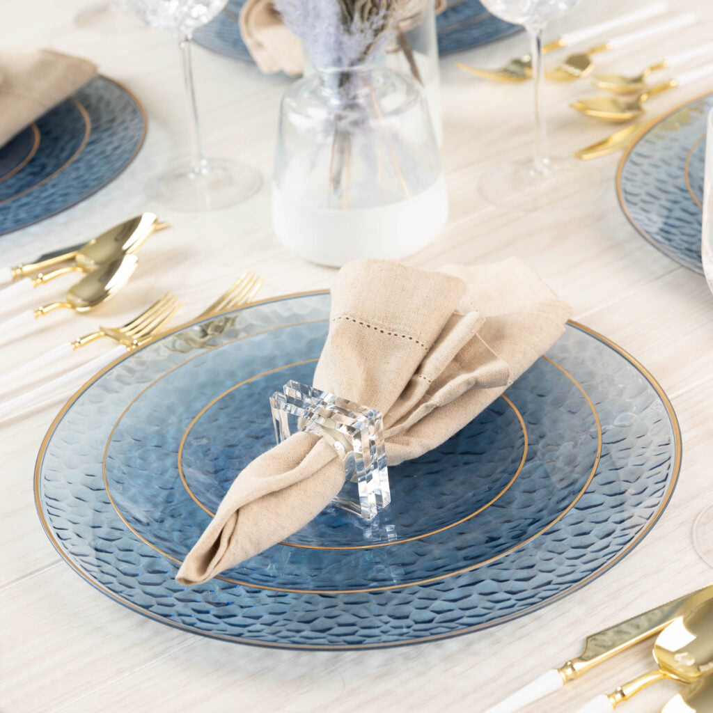 Organic Hammered Plates Blue/Gold Rim- 10 Count