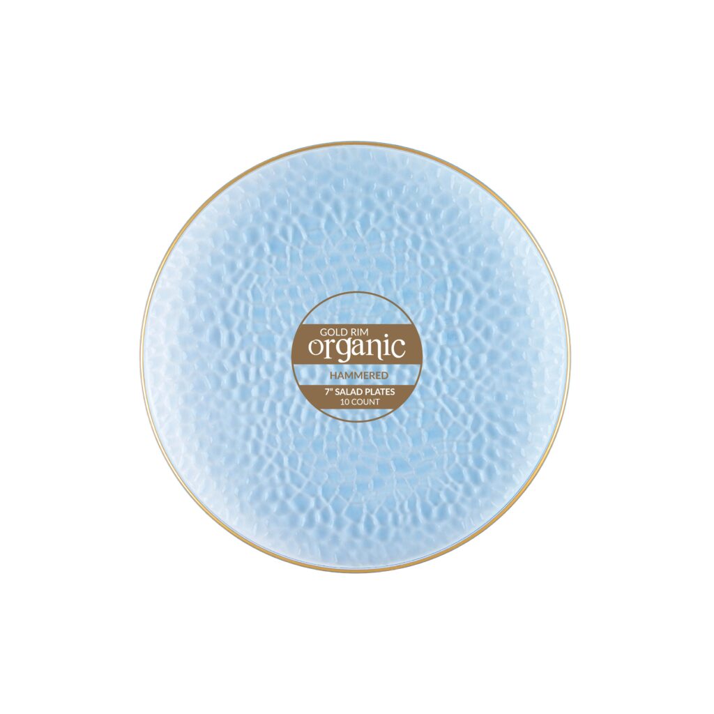 Organic Hammered Plates Blue/Gold Rim- 10 Count