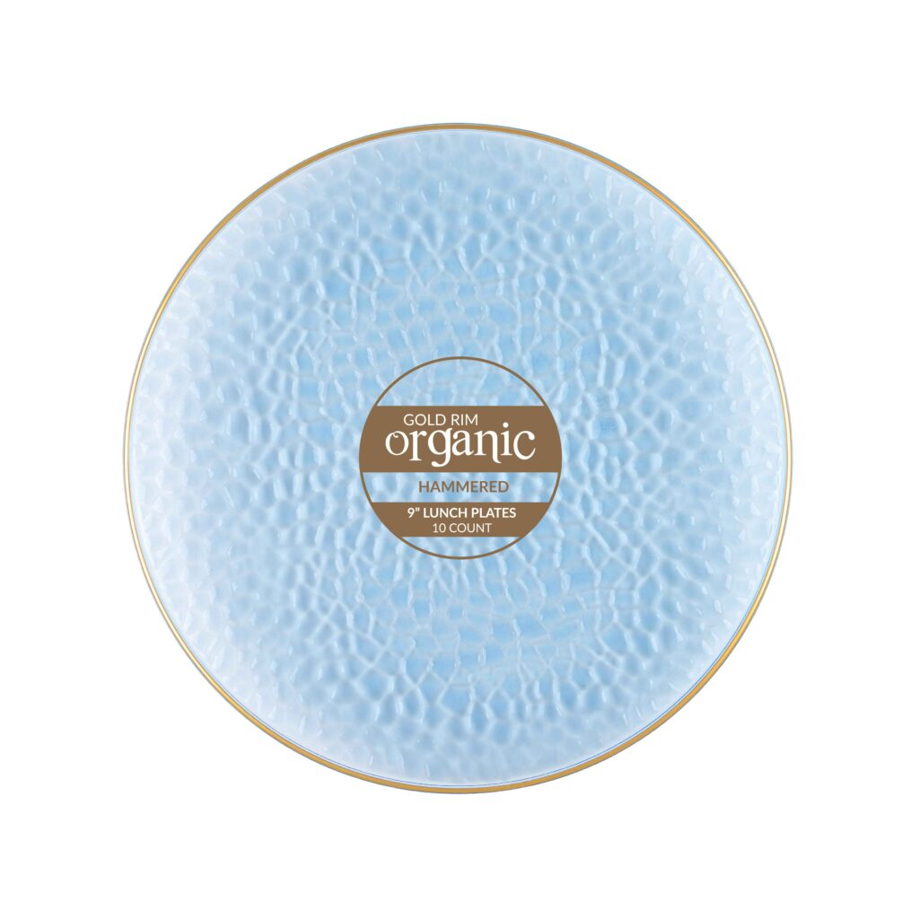 Organic Hammered Plates Blue/Gold Rim- 10 Count