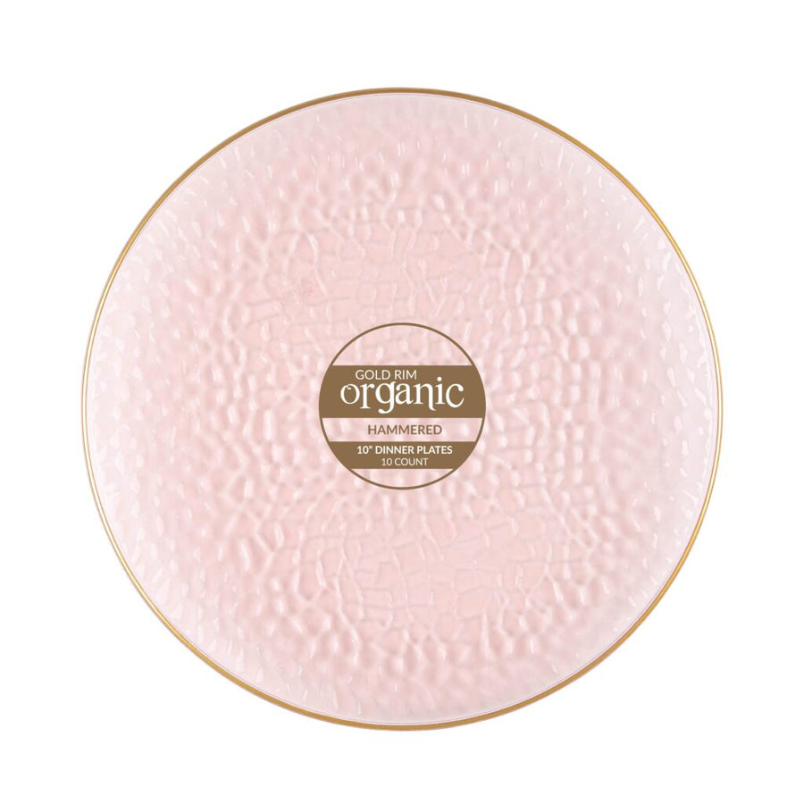 Organic Hammered Plates Pink/Gold Rim- 10 Count - The Closeout Connection