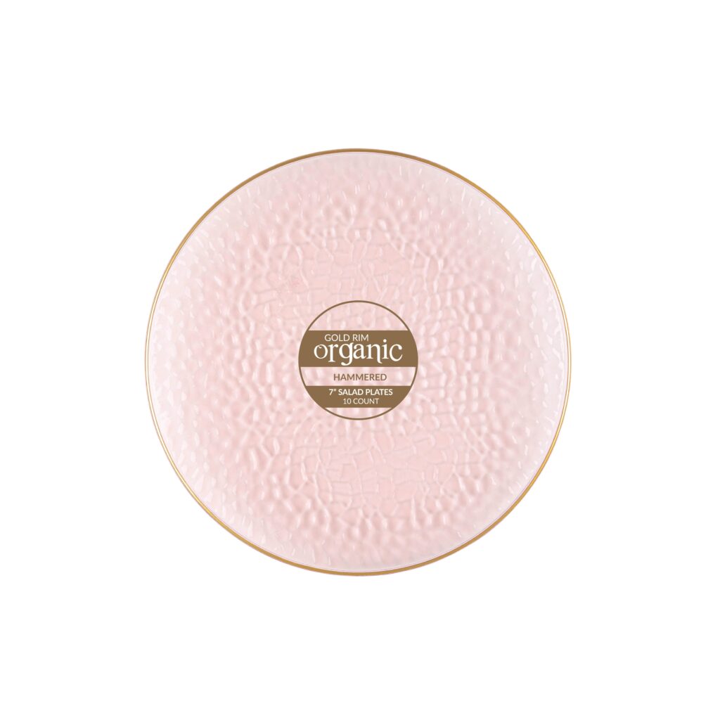 Organic Hammered Plates Pink/Gold Rim- 10 Count