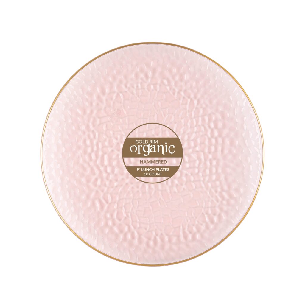 Organic Hammered Plates Pink/Gold Rim- 10 Count