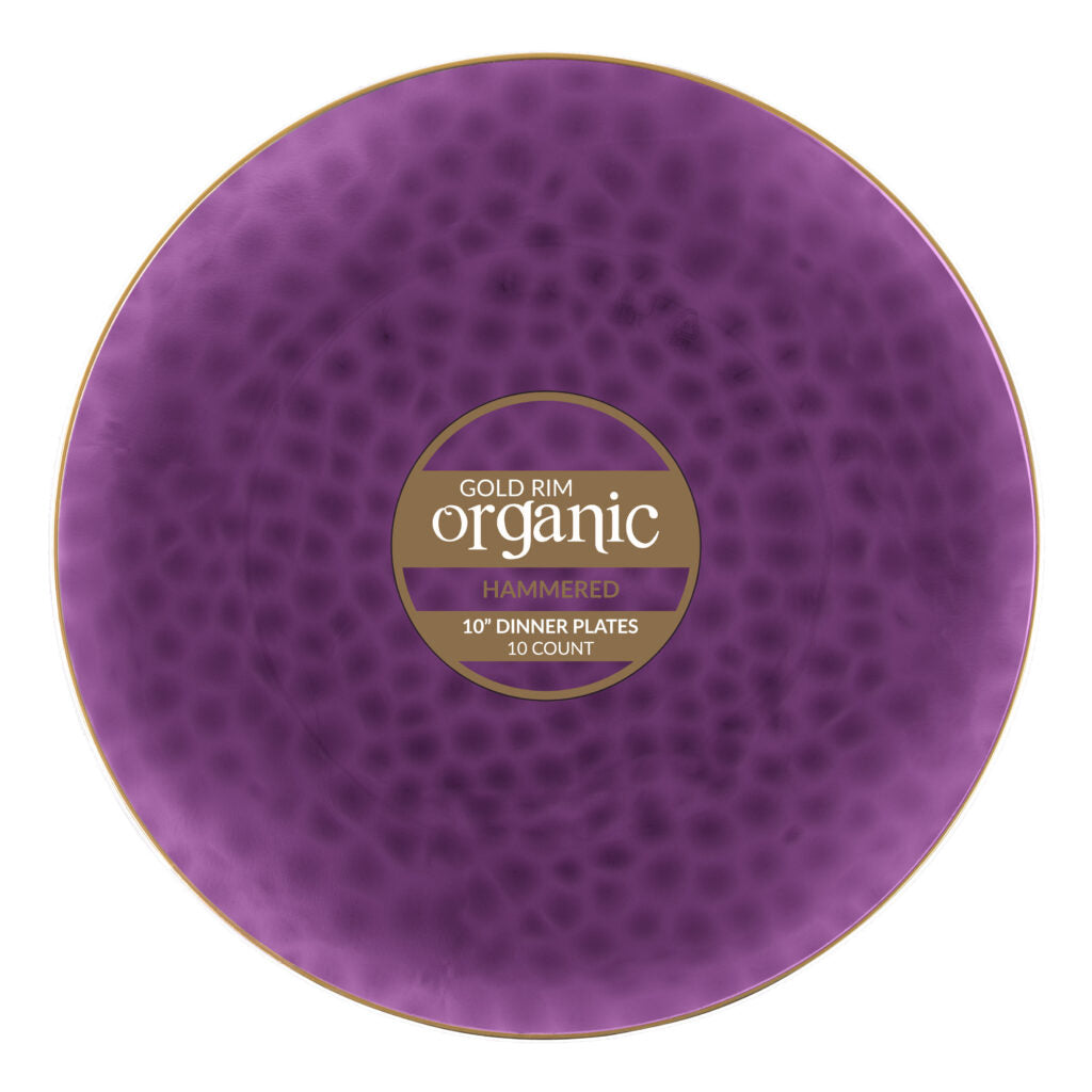 Organic Hammered Plates Purple/Gold Rim- 10 Count