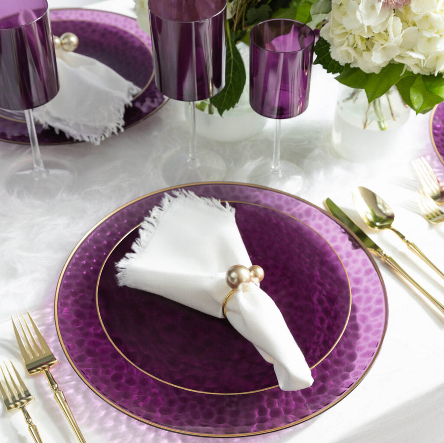 Organic Hammered Plates Gold Rim - 10 Count - Purple