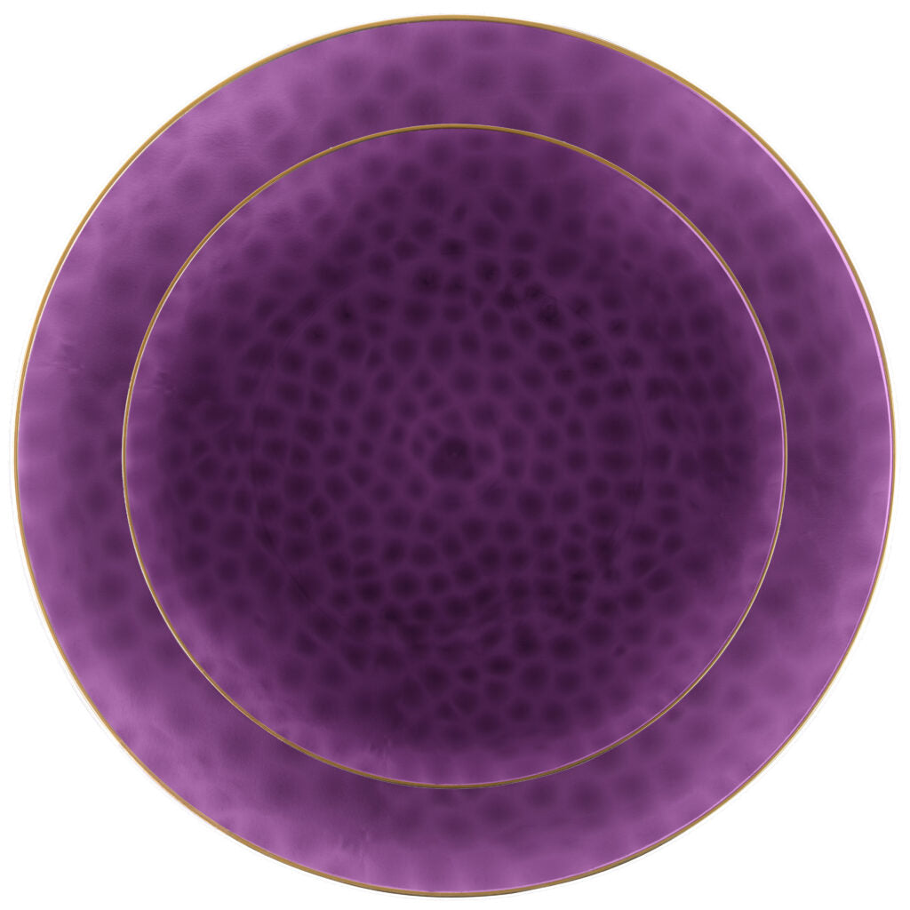Organic Hammered Plates Purple/Gold Rim- 10 Count