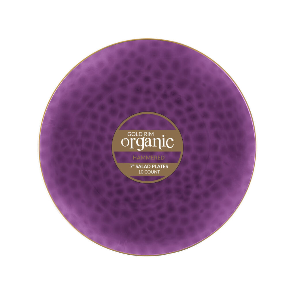 Organic Hammered Plates Purple/Gold Rim- 10 Count